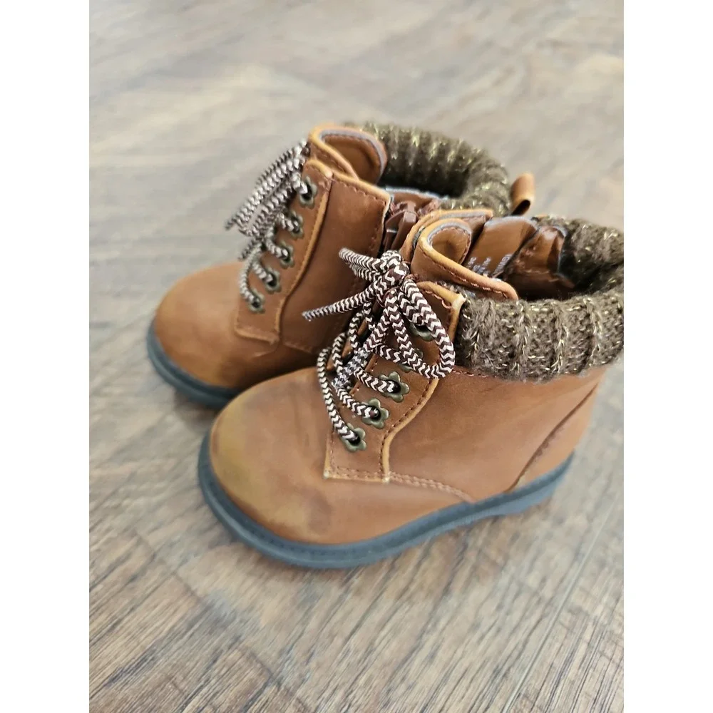 Wonder Nation Baby SIZE 4 Girls Brown Sweater Lined Moto Boots/camping/walks!